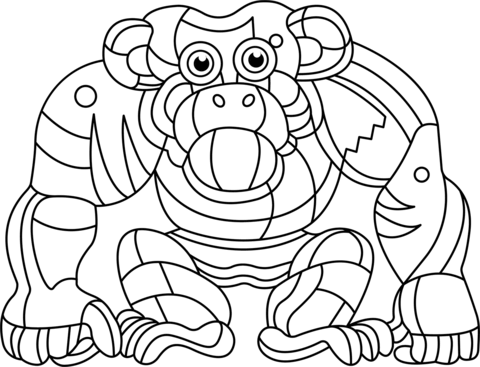 Abstract Ape Coloring Page